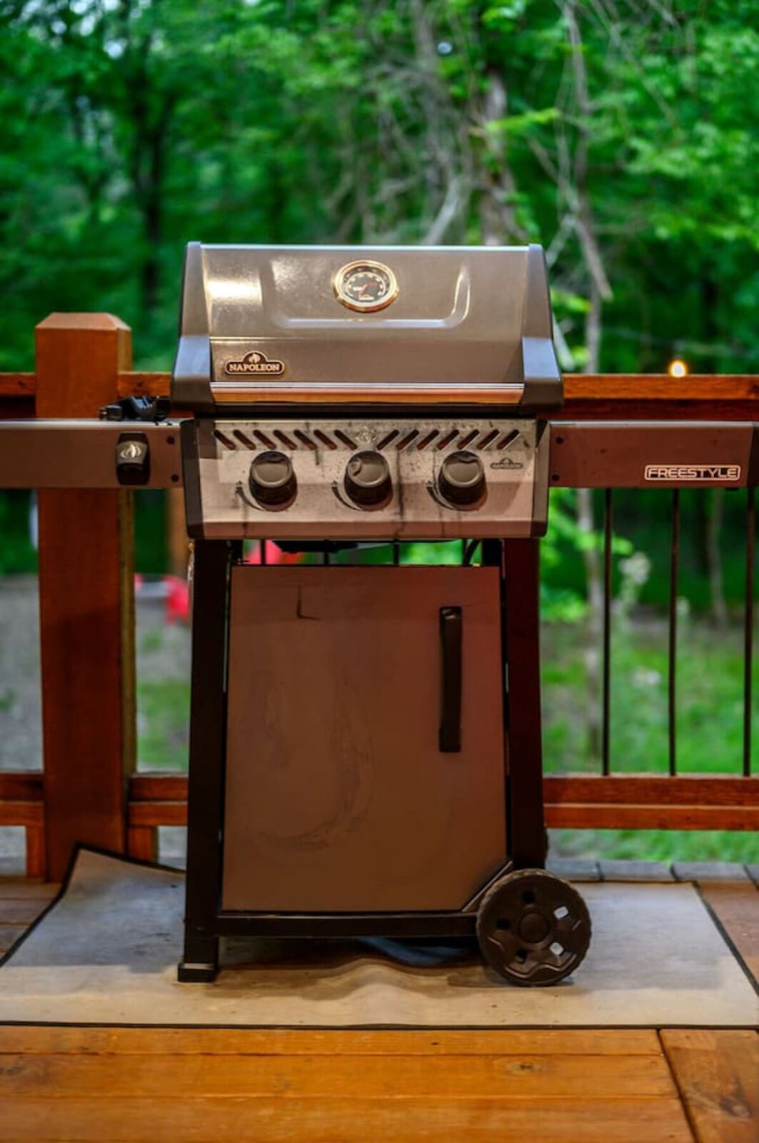 Fire up this Napoleon grill and you're basically set for the whole trip—three burners of cooking power right on your private deck with nothing but green trees as your dinner guests.