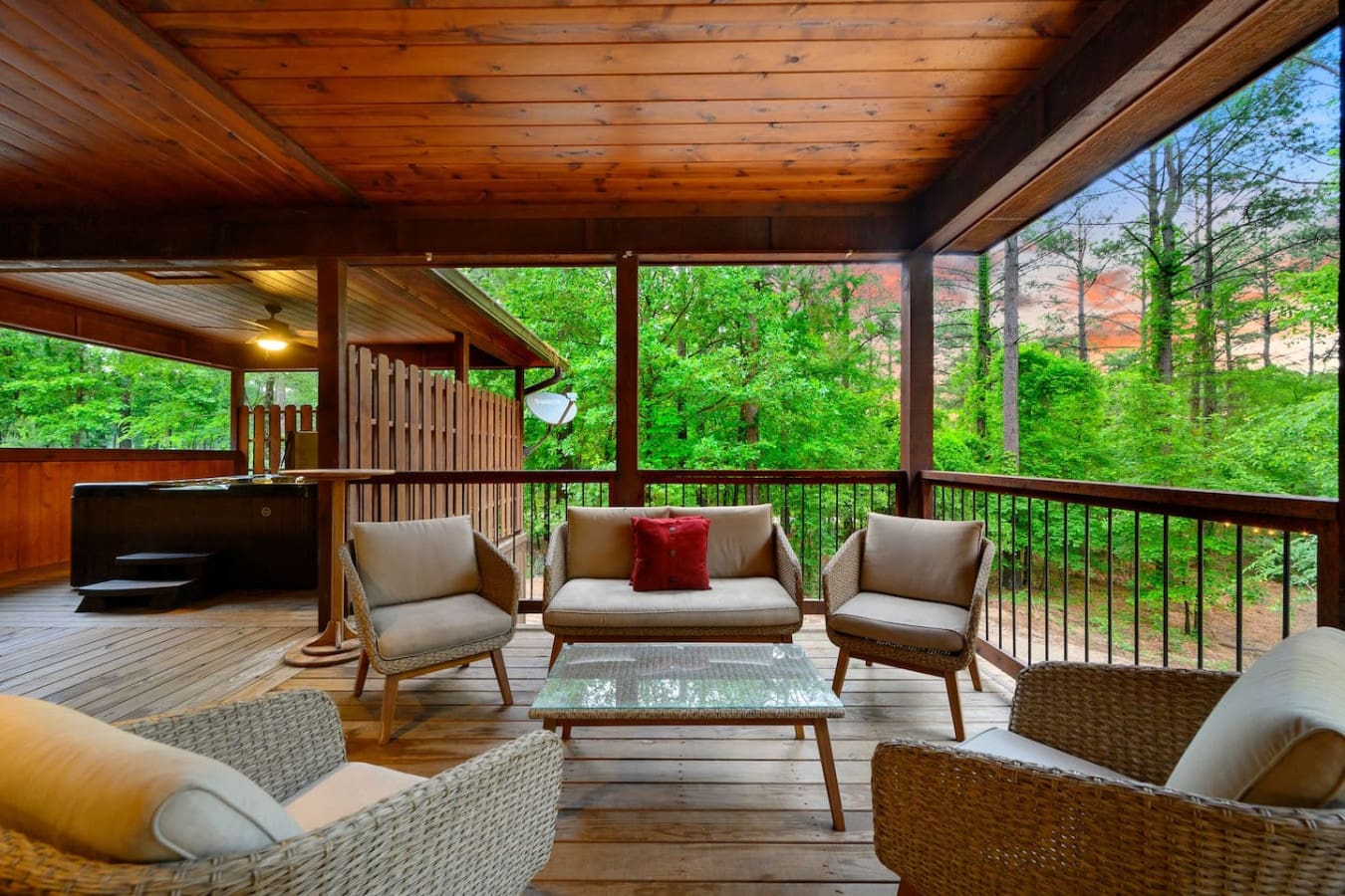 The seating arrangement here is basically designed so everyone in your group can have their own cozy spot while still feeling like you're all hanging out together.
