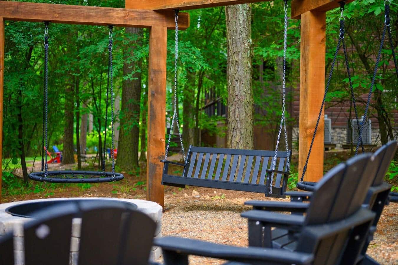 You could spend your whole vacation just swinging around this wooded retreat and honestly never get bored.
