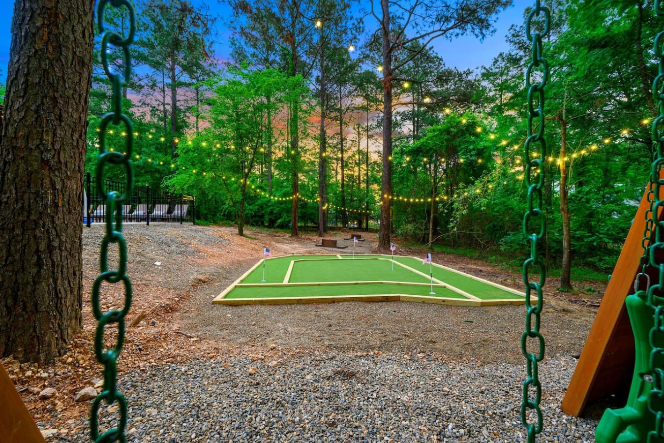 There's a mini golf course right there in the backyard, so you've got a legit reason to stay outside and mess around instead of heading into town.