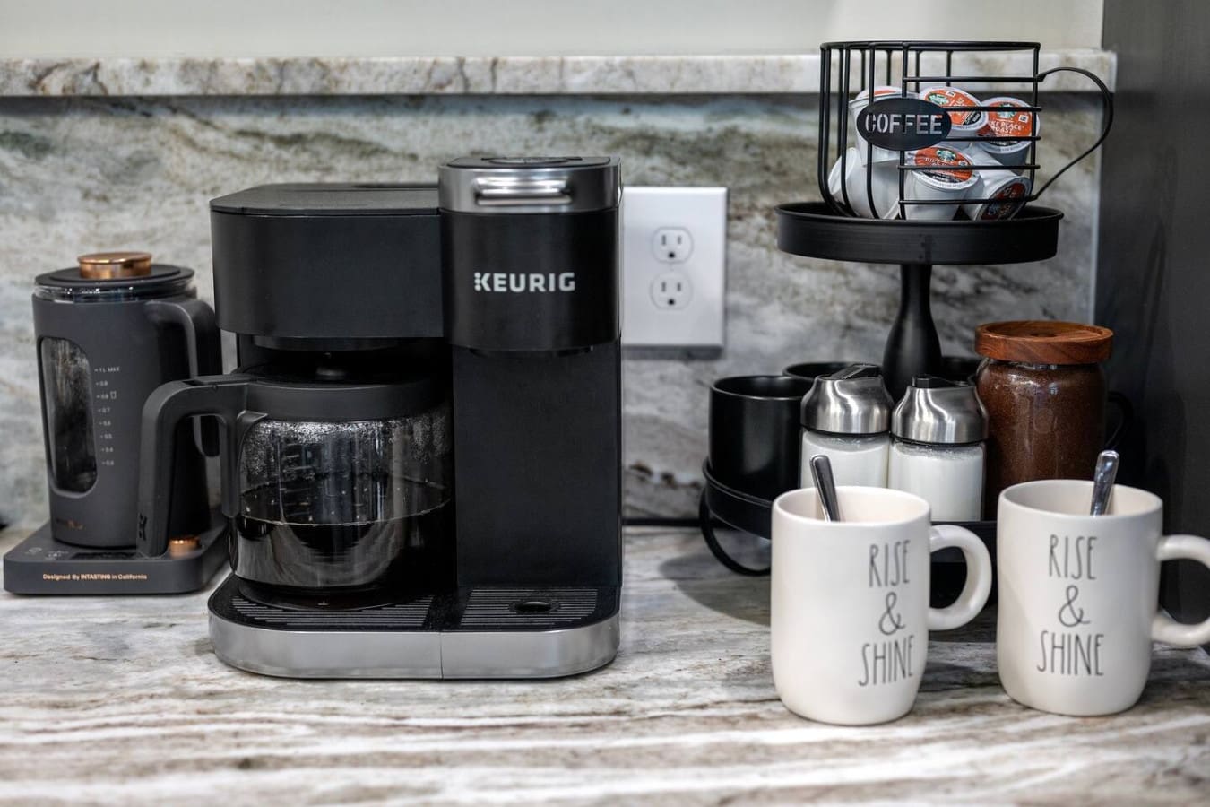 Whether you're a coffee person or not, this little setup makes it pretty clear the rental owner knows how to do mornings right.