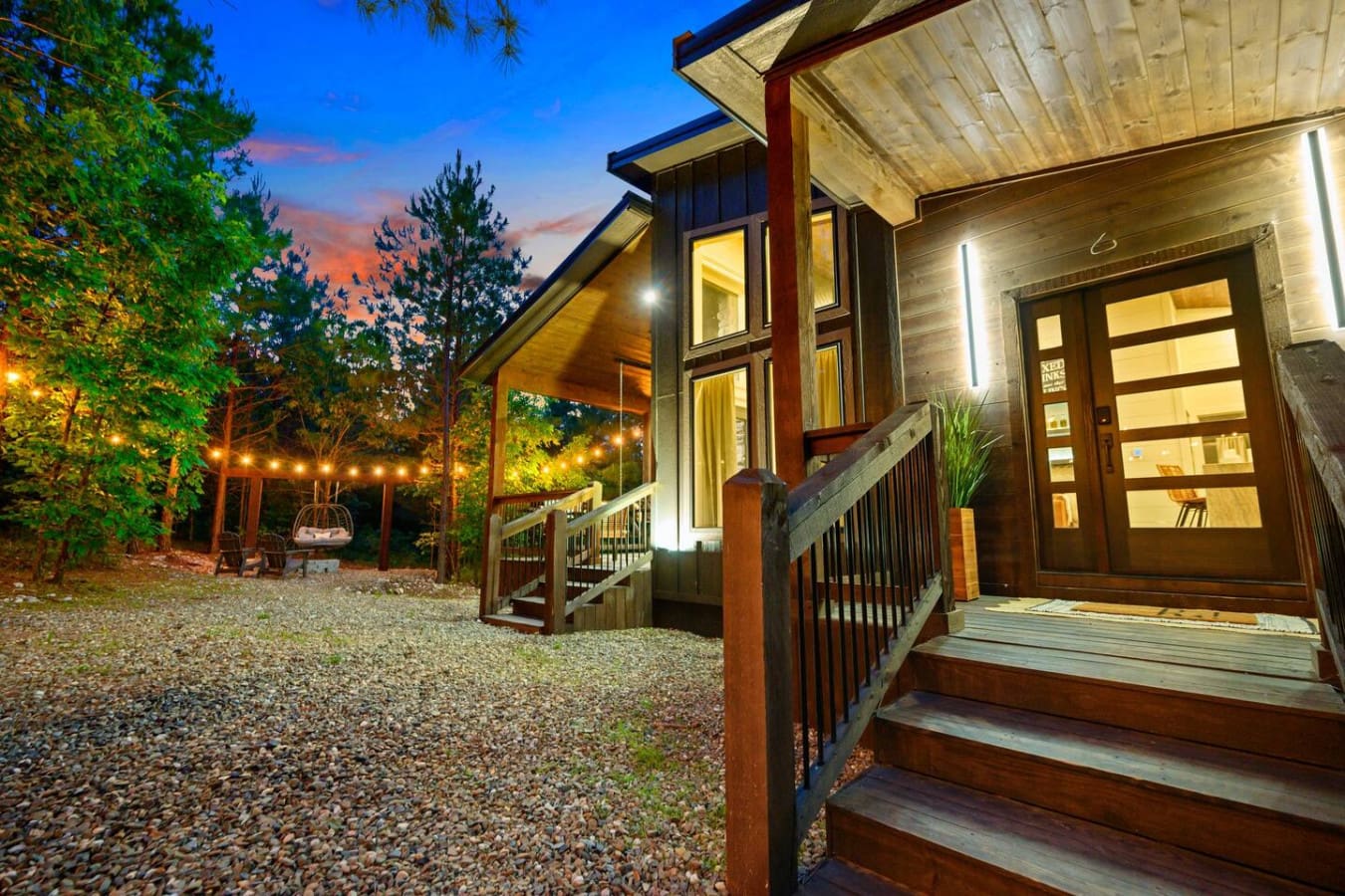 Nothing beats that moment when you roll up to your own private modern retreat glowing warmly against the forest as the sun sets, and you realize you've got the whole peaceful woods basically to yourself.