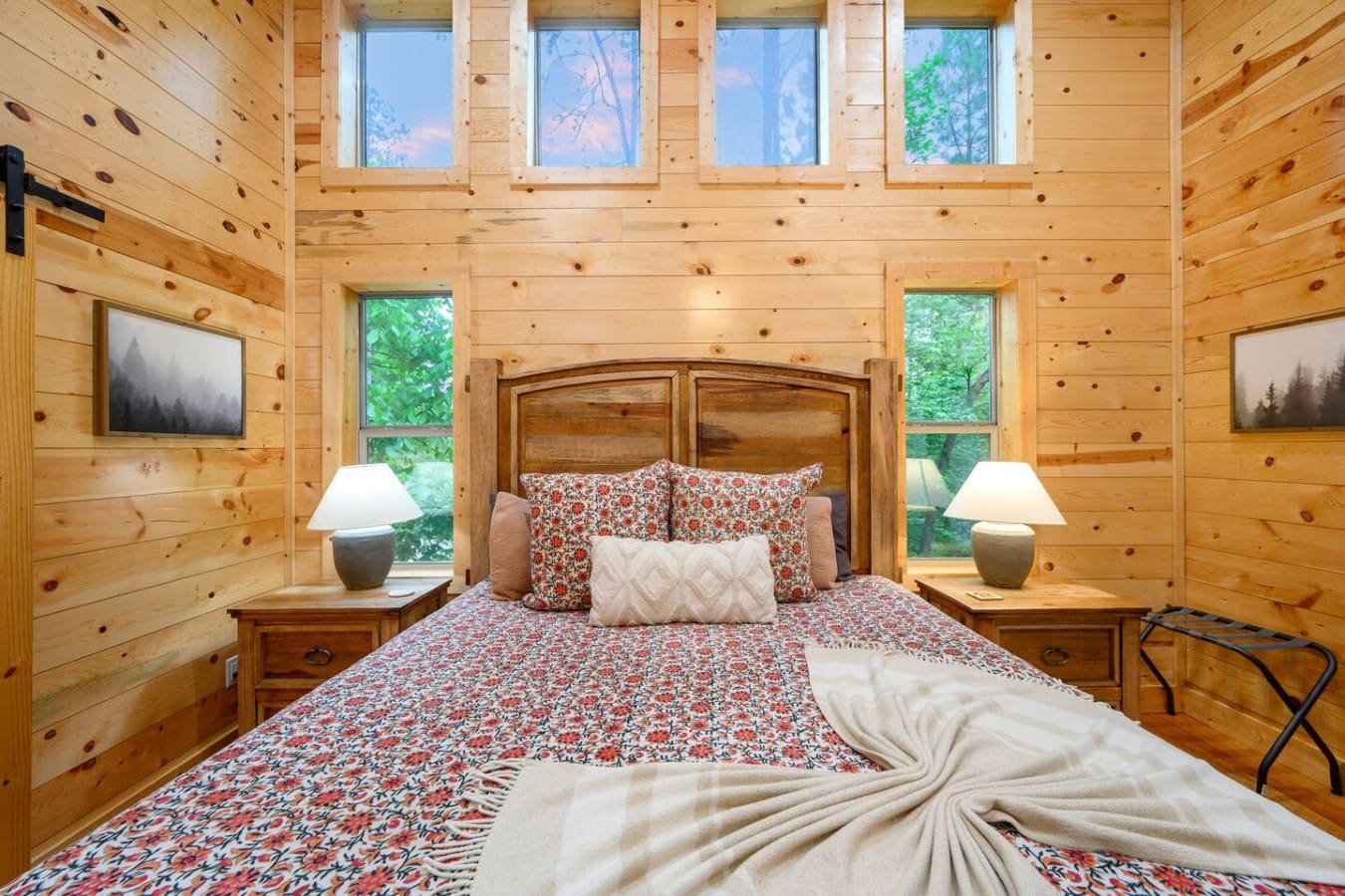 Drift off under wood-beamed ceilings.