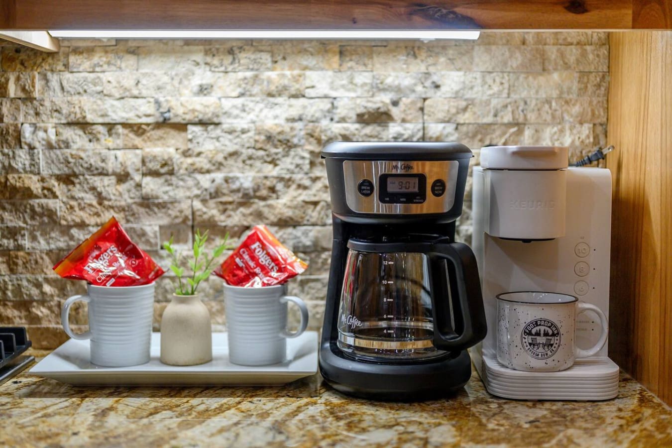 Mugs, pods, and mountain air.