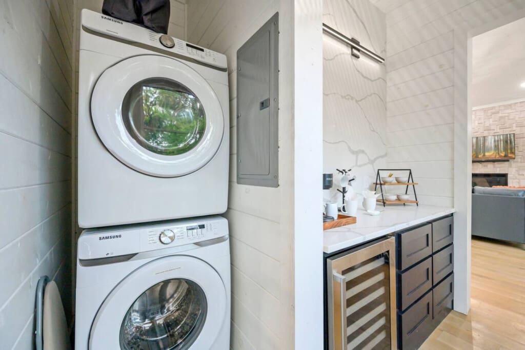 Laundry day perks—just steps from your morning brew and evening unwind.
