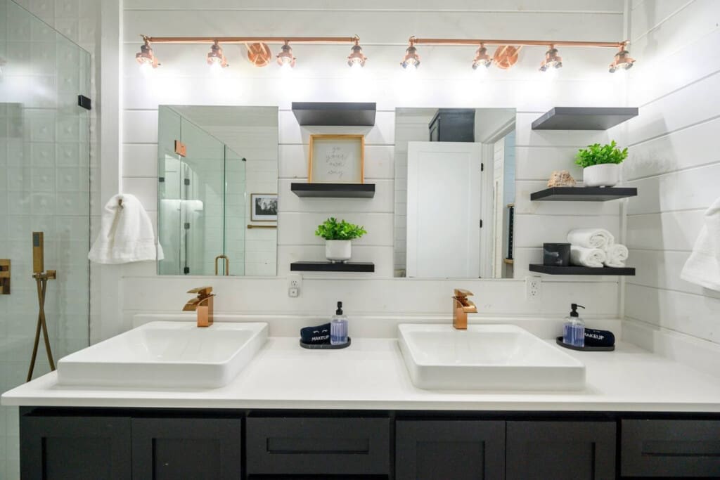Double the sinks, double the charm—where modern luxury meets everyday comfort.