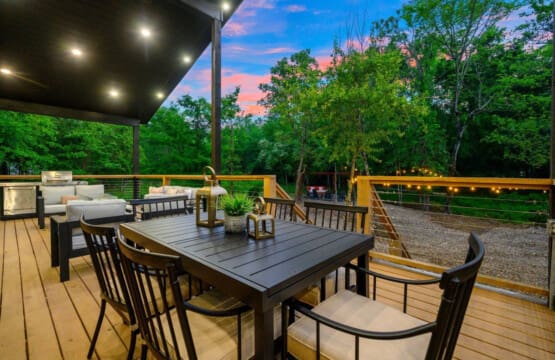 Dine al fresco beneath the twinkle lights and forest canopy