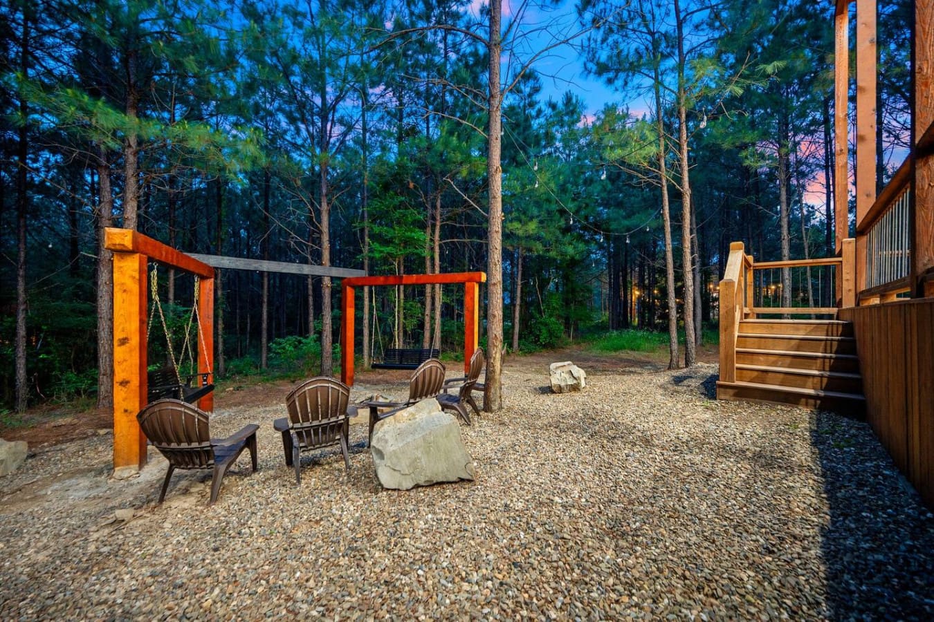 Swing into serenity beneath the pines.