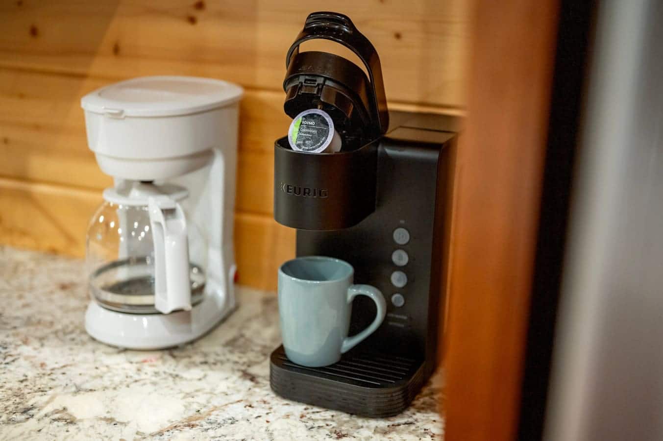 Enjoy your morning brew your way with both Keurig pods and a drip coffee maker.