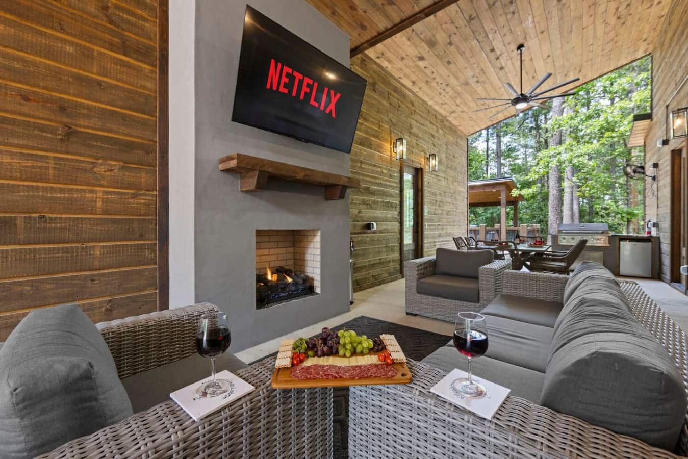"Curl up, unwind, and let the fireplace set the mood."
