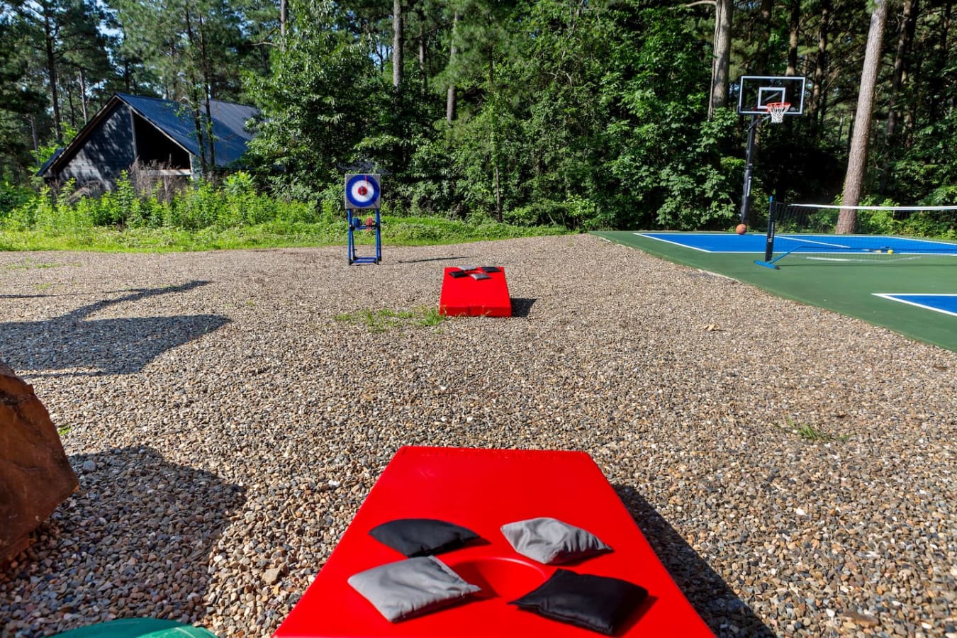 Whether it’s cornhole, basketball, pickleball, or axe throwing, the lodge's outdoor game zone has something for everyone.