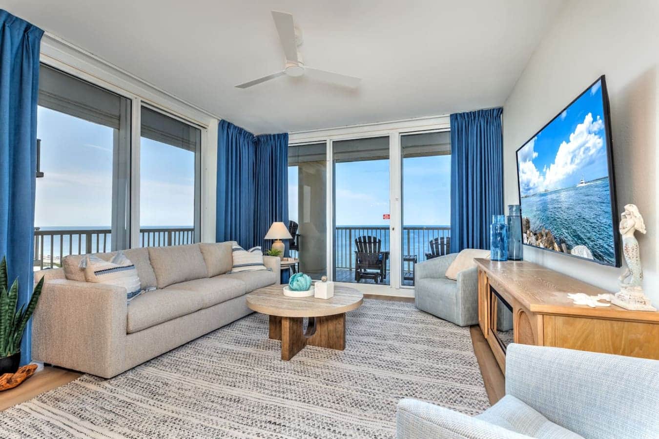 Coastal charm and comfort meet in this cozy space.