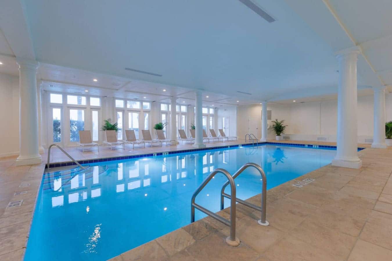 With floor-to-ceiling windows and plenty of lounge chairs, this indoor pool is the perfect spot to swim laps or just float the day away, rain or shine.