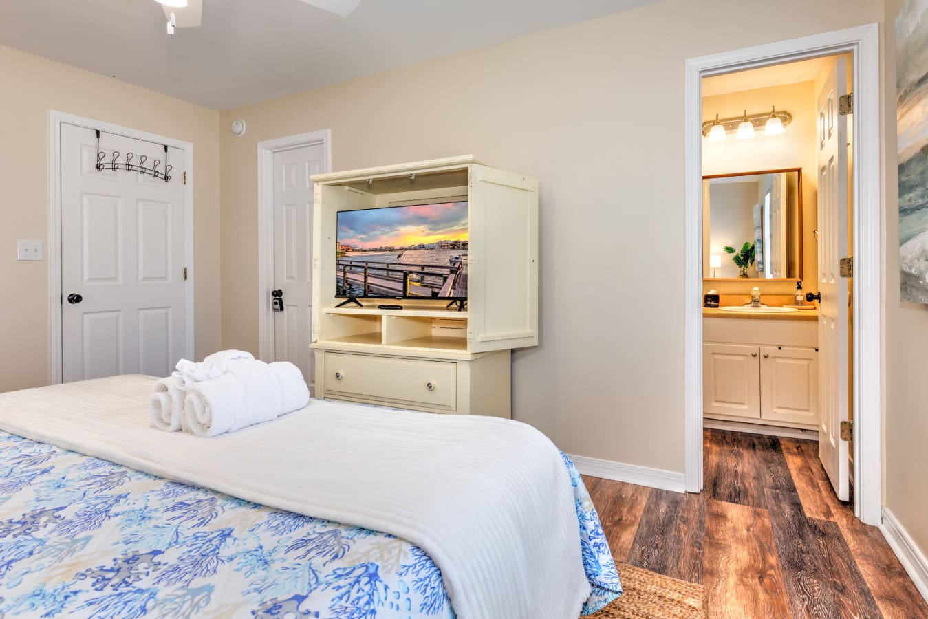 Unwind in bed with your favorite show after a day in the sun.
