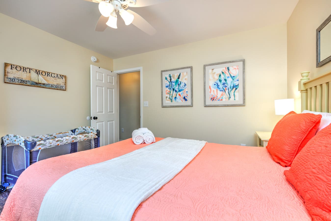 Calming tones and cozy linens make every night a good one.