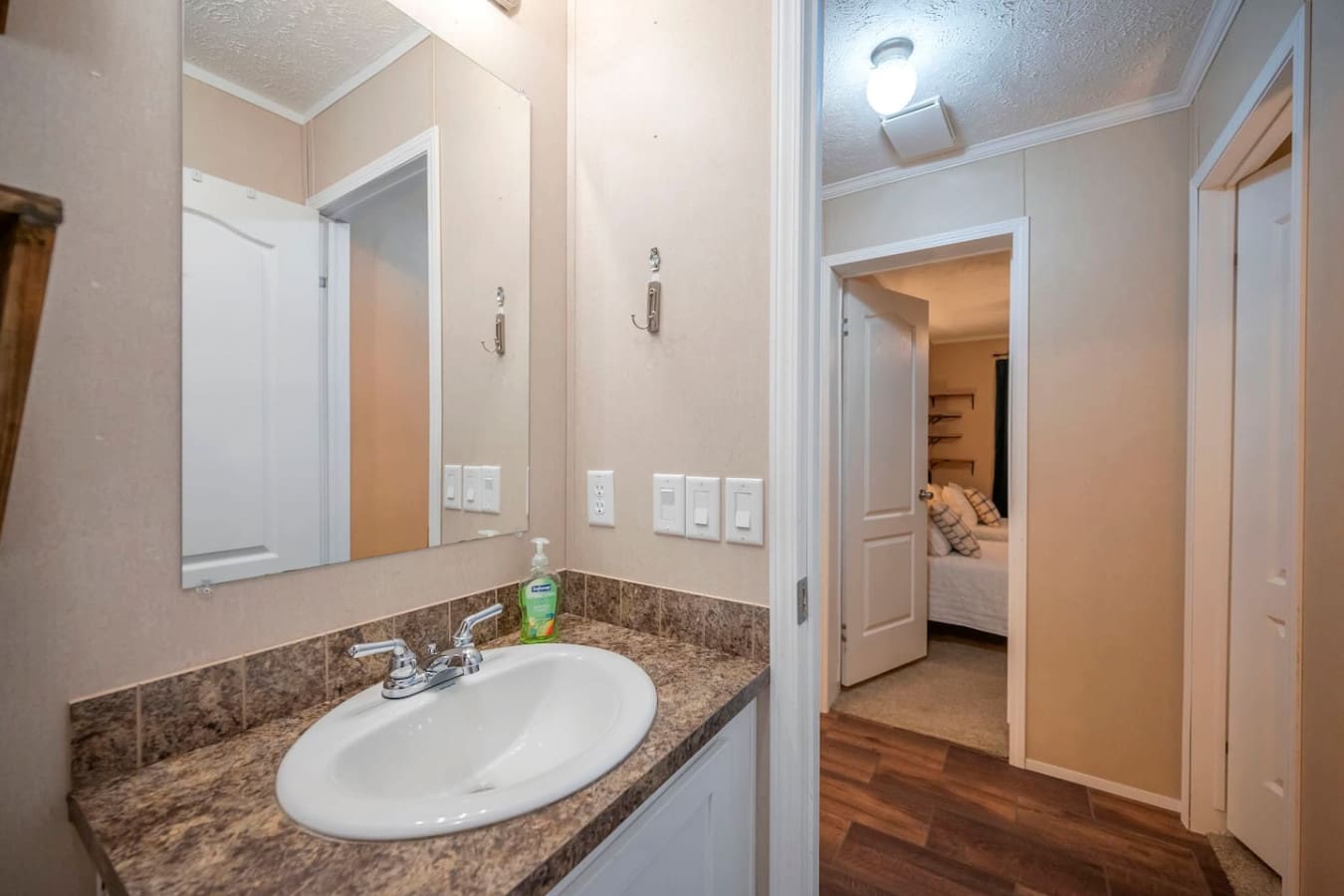 Double vanity means no bathroom line negotiations needed.