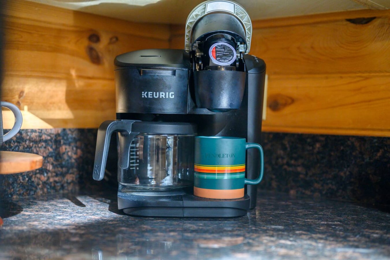 Keurig coffee maker available, allowing you to enjoy a fresh cup of coffee conveniently anytime.