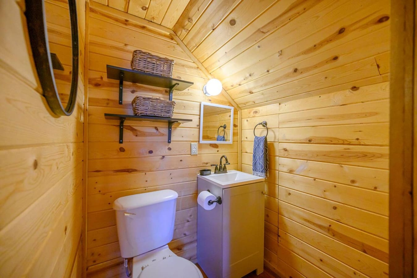 Bathroom storage providing convenient space to neatly organize toiletries and essential items.
