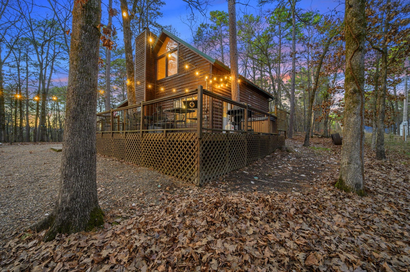 Enjoy a peaceful view from among the trees, where nature surrounds the property and creates a tranquil, private, and relaxing atmosphere.