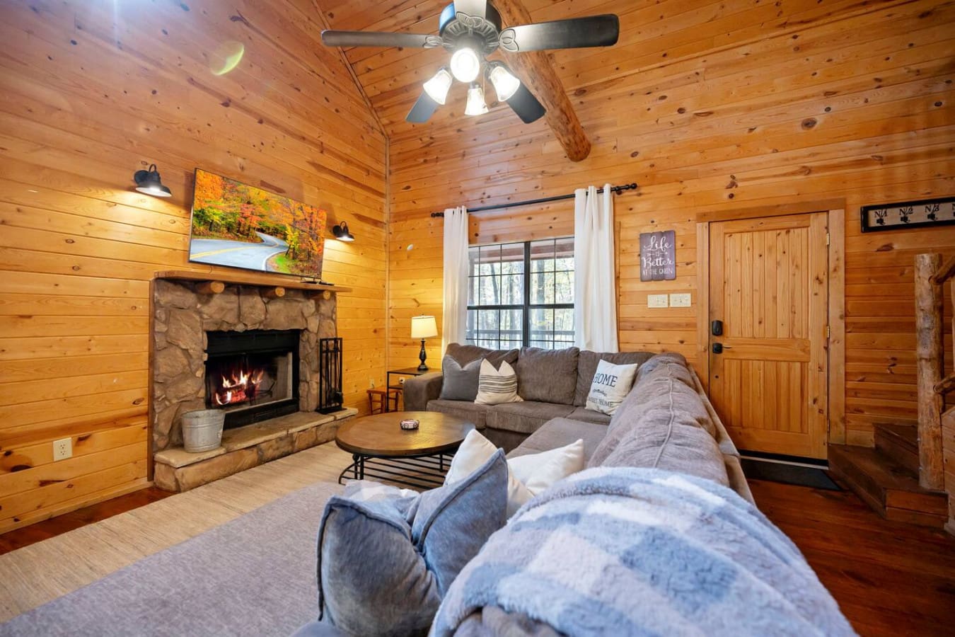Cozy fireplace providing warmth and a relaxing atmosphere, perfect for unwinding indoors on cooler evenings.