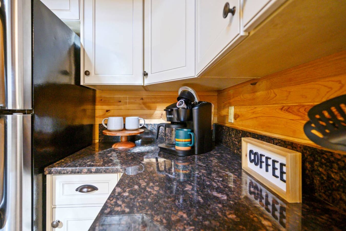 Enjoy a fresh cup of coffee anytime with the convenient coffee setup available for your comfort.