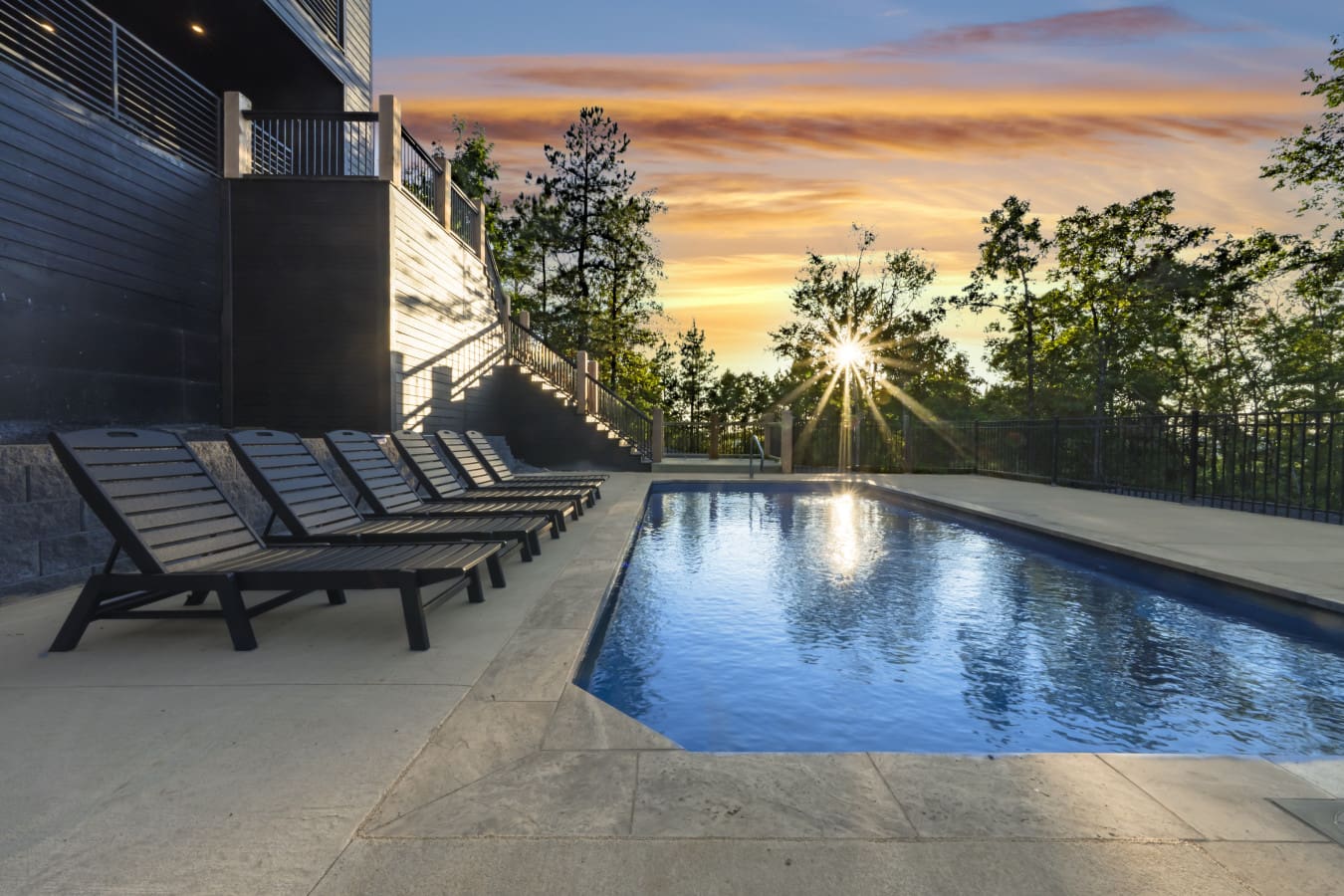 Sunset views from the heated pool at Eagle's Vista hit different after a long day exploring Broken Bow.