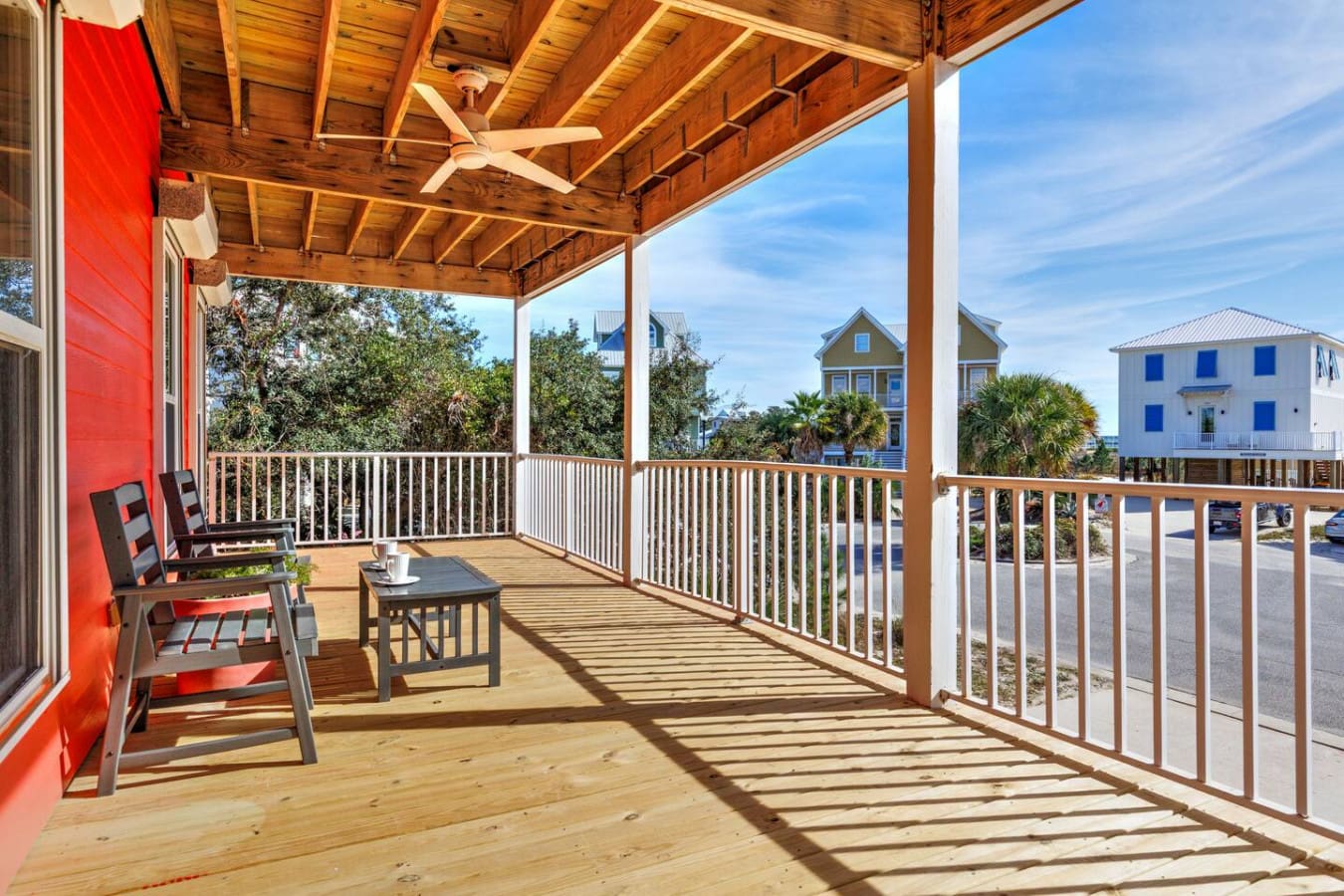Nothing beats settling into a shaded deck with a front-row seat to all those colorful beach houses and endless sky stretching out in front of you.