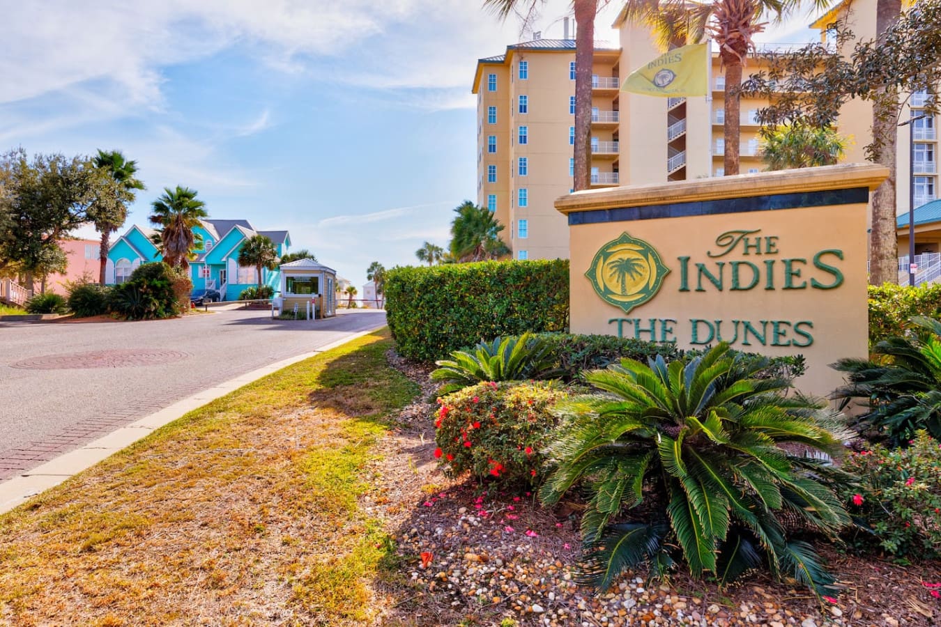 Welcome to The Indies at The Dunes, where those colorful beach cottages and towering condos create the kind of charming coastal neighborhood that makes you feel like you've found your own little slice of paradise.