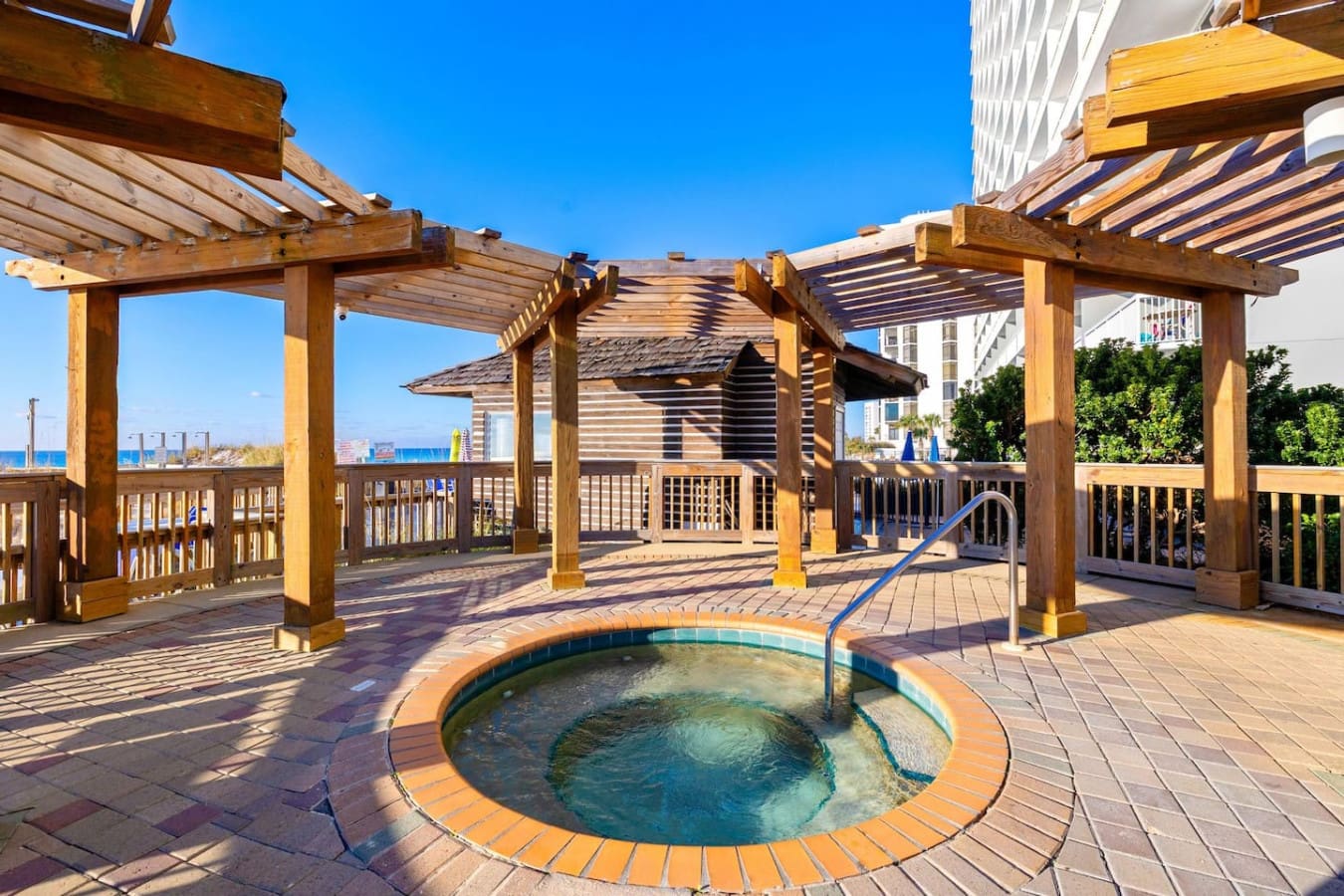Slide into this hot tub on the resort deck and you've got the perfect excuse to soak while soaking in those ocean views and the whole laid-back vibe that makes beach vacations actually feel like an escape.