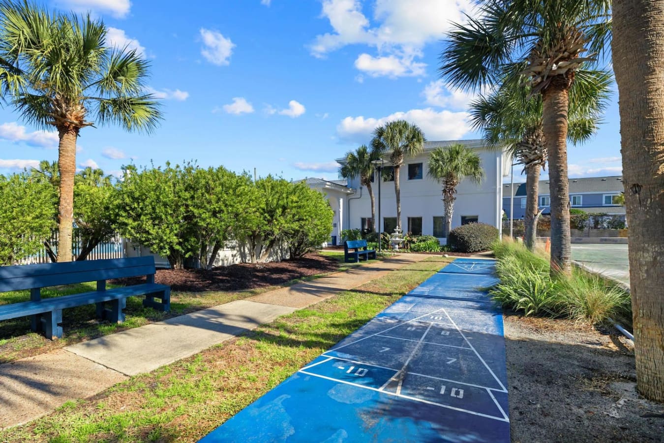 Outdoor shuffleboard court, perfect for friendly games, fun competition, and enjoying leisure time in the open air.