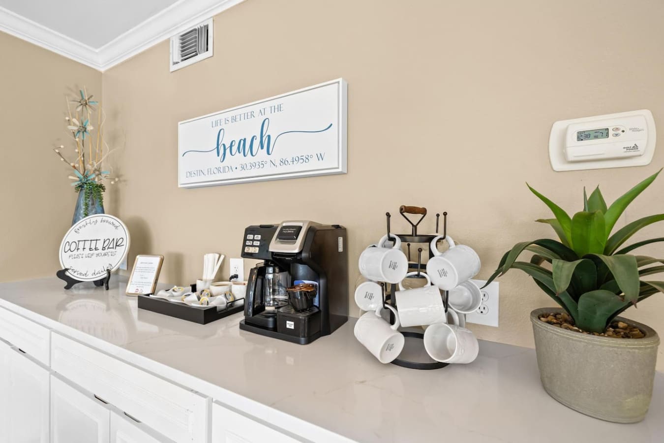 Perfect for coffee lovers, featuring a convenient coffee station to enjoy your favorite brew anytime during your stay.
