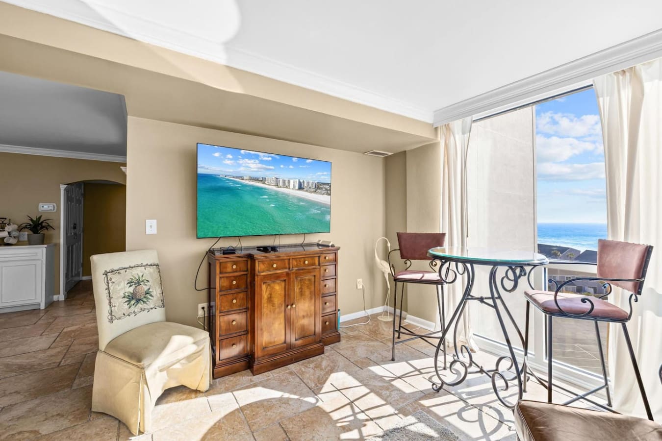 Smart TV available for entertainment, allowing you to stream your favorite shows, movies, and content during your stay.