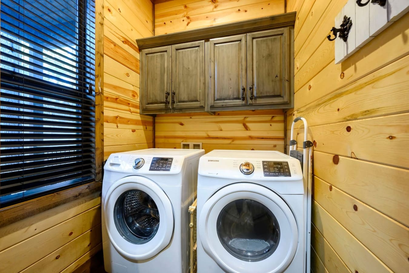 Your own private laundry room with brand new Samsung washer and dryer in this cozy cabin.