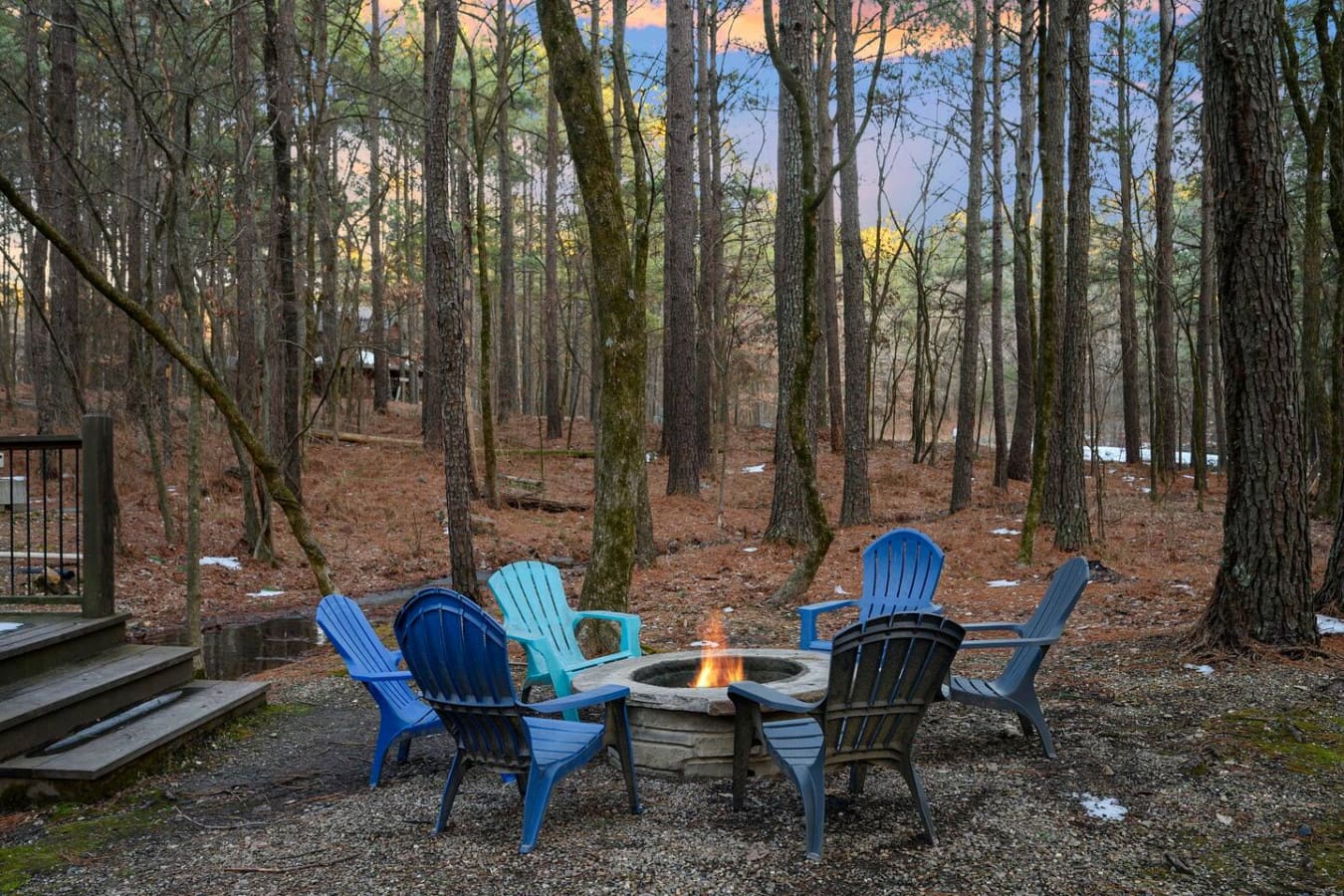 Perfect spot to gather around the fire pit and watch the forest come alive at dusk.