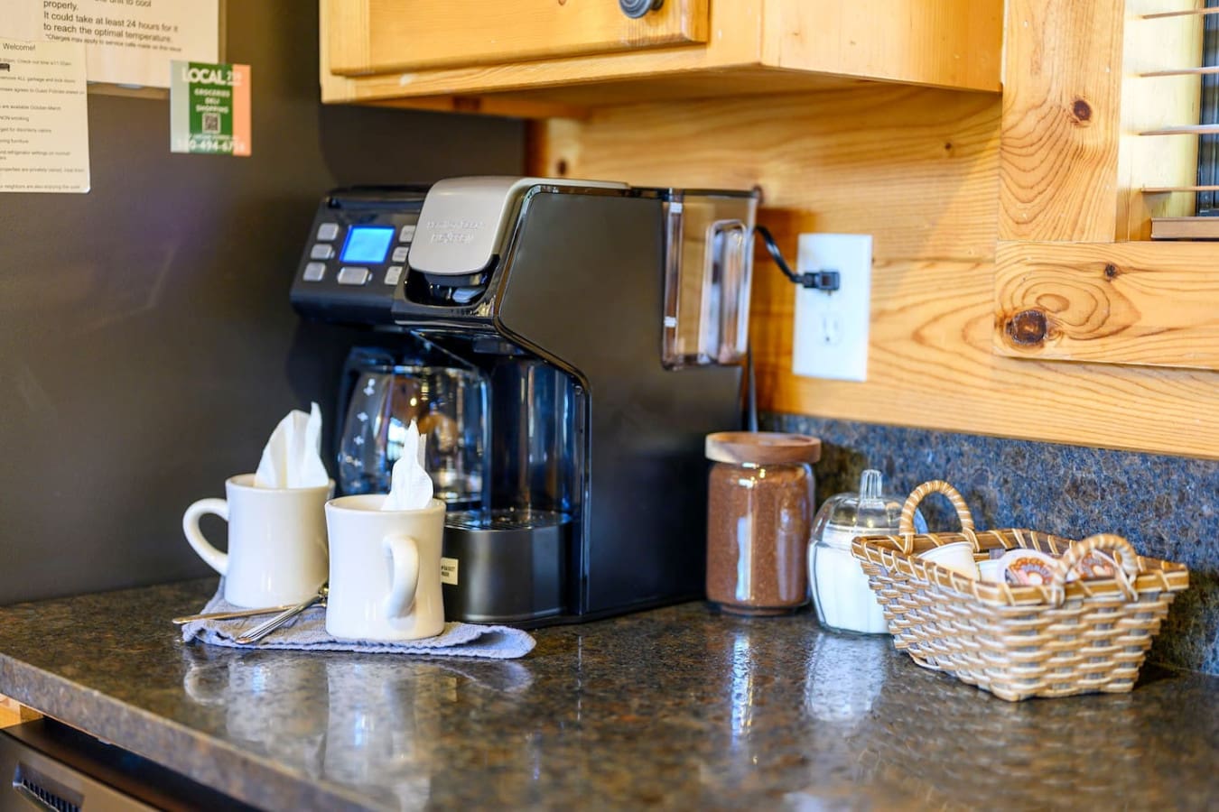 The kitchen is equipped with a convenient coffee maker and all the essentials you'll need during your stay.