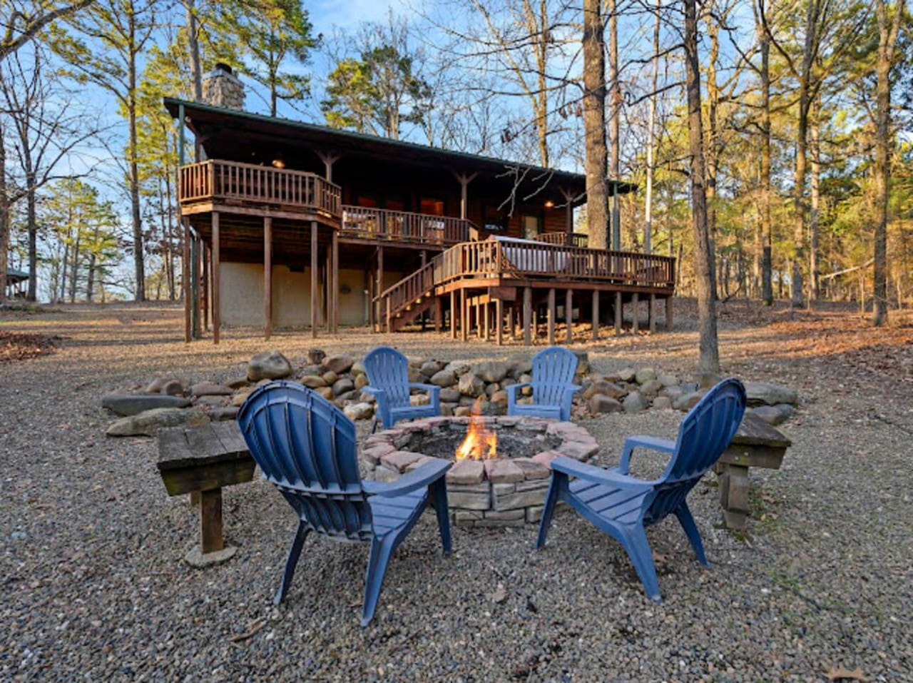 Cozy evenings by the fire pit with your crew, surrounded by towering trees and that perfect cabin-in-the-woods vibe.