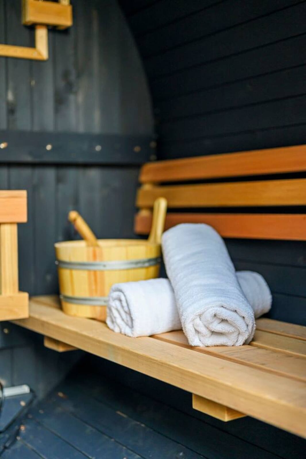 Your private sauna comes stocked with plush towels and everything you need for the ultimate relaxation experience.