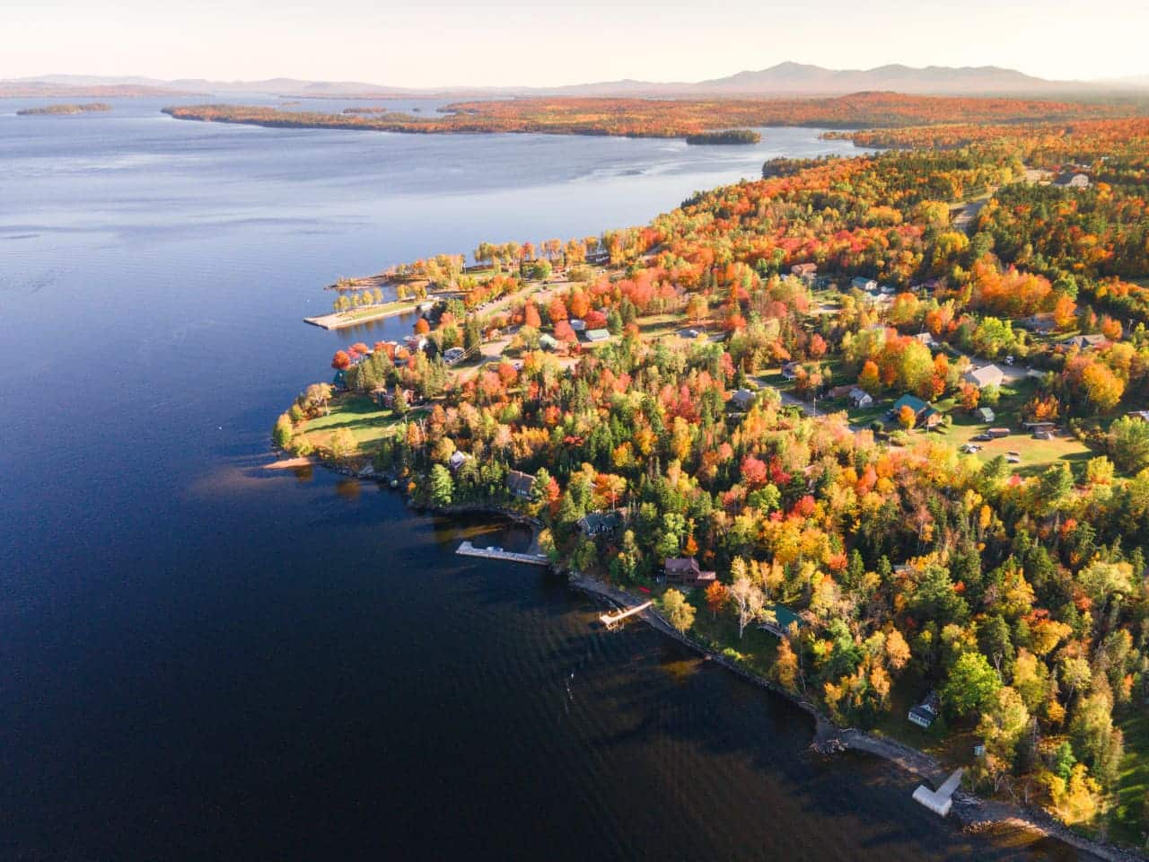 A warm blanket of leaves surrounding lakeside peace.
