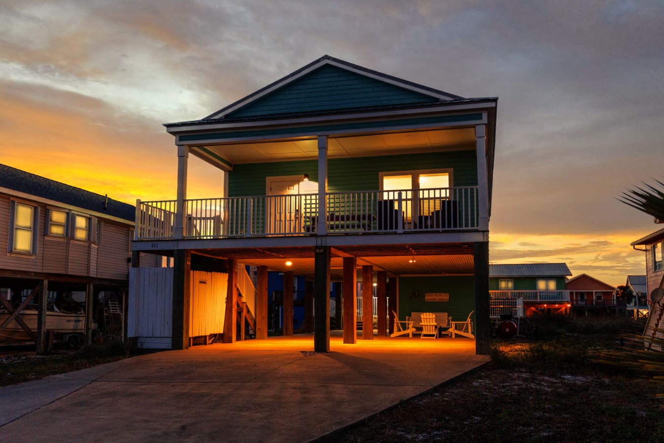 Blue skies, blue cabin, better days.
