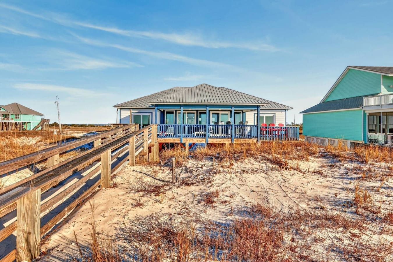 Beautiful beachfront home with direct boardwalk access and ocean views, perfect for a peaceful coastal getaway.