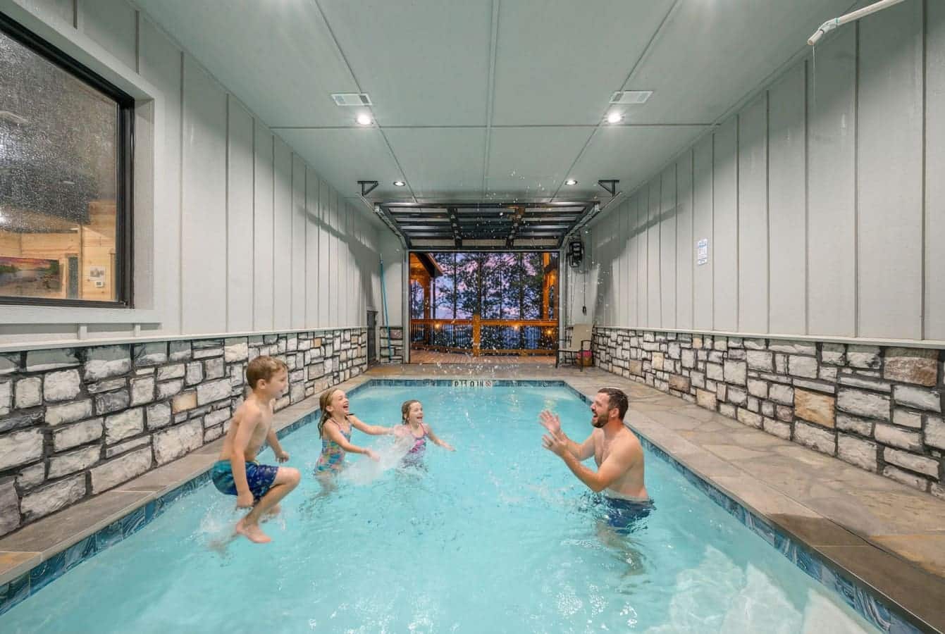 Family fun in the heated indoor pool with those gorgeous mountain views through the big windows.