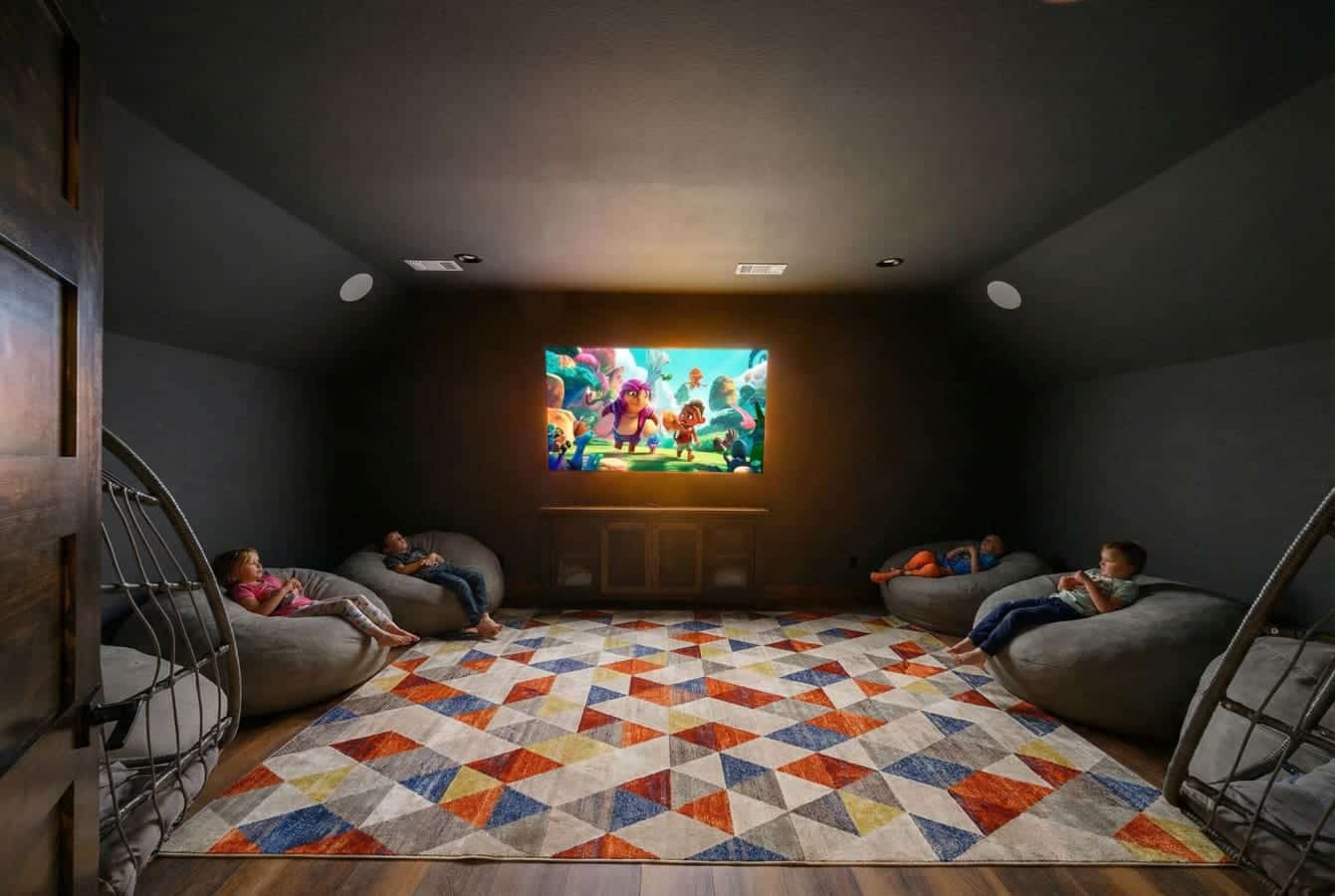Kids will be glued to the massive screen in this cozy media room while you finally get some peace and quiet.