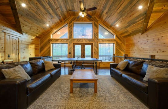 Your cabin retreat starts in the living room at Treetop