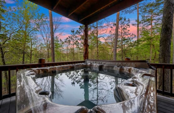Hot tub soaking after a day in the woods at Treetop