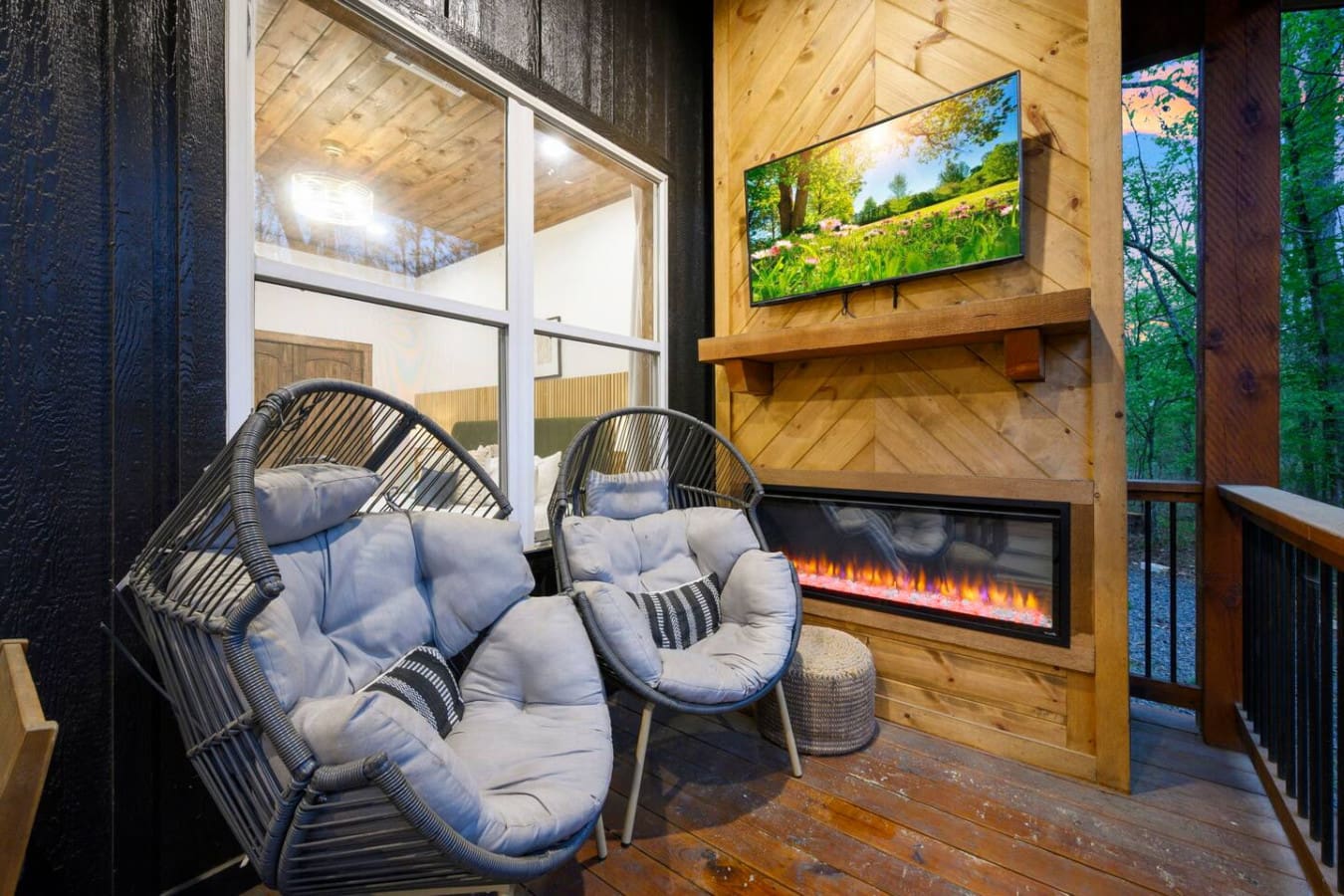 Relax outdoors on the spacious deck, perfect for enjoying the peaceful pond.