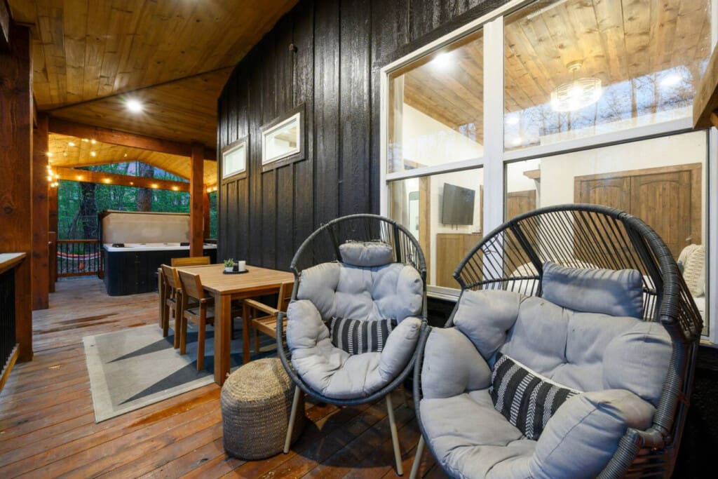 Relax outdoors on the spacious deck, perfect for enjoying the peaceful pond.