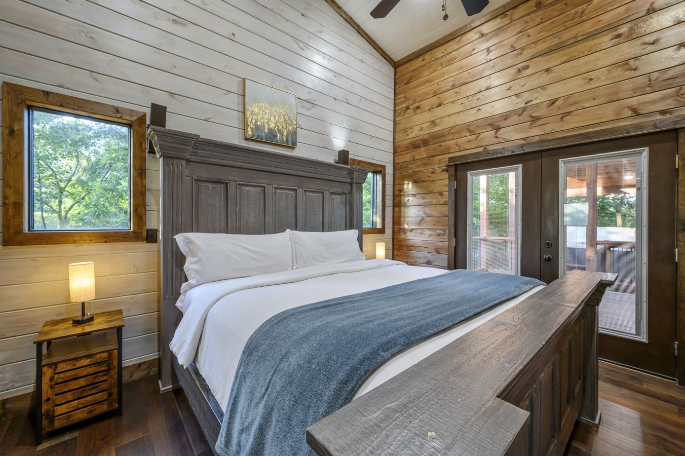 Everyone sleeps like royalty in their own king bedroom with French doors to fresh mountain air.