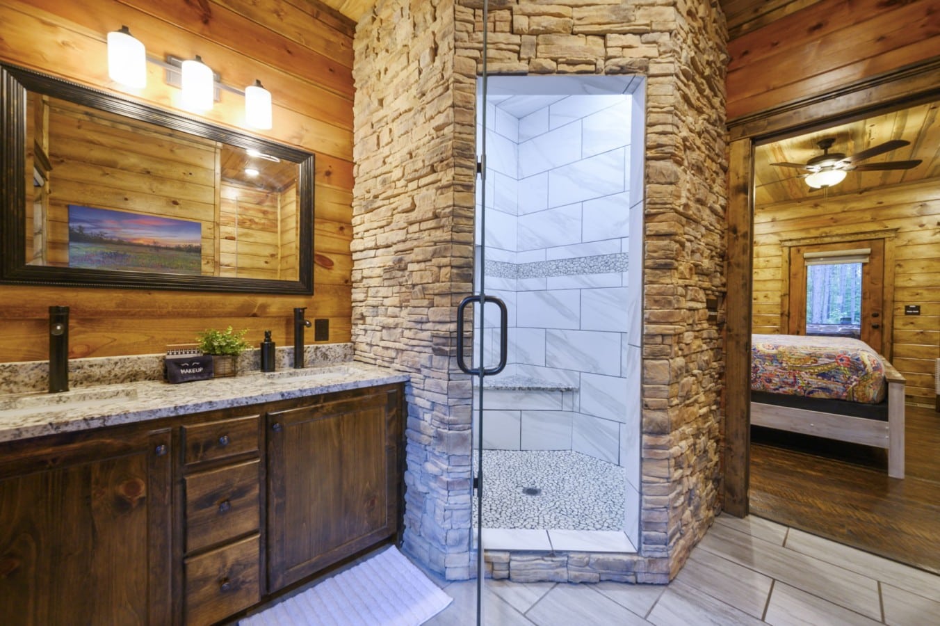 A dramatic stone-surround shower turns your morning routine into a spa moment.