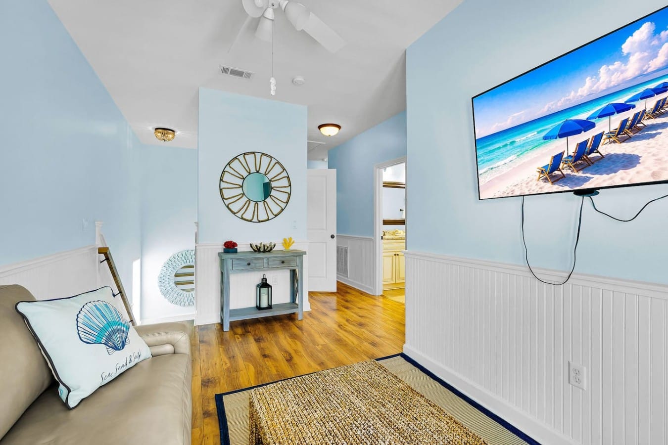 Settle into this upstairs sitting nook for a quiet moment away from the group.