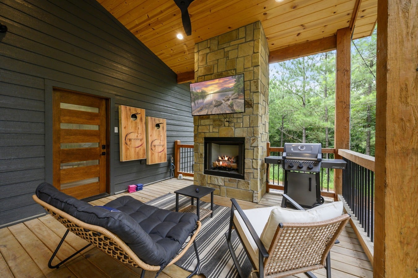 Grill dinner, play cornhole, and watch the game — all without leaving the deck.